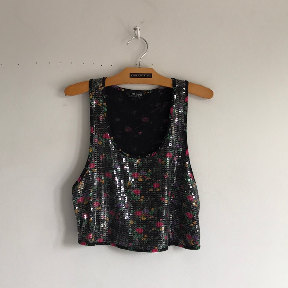 TOPSHOP cropped sequin floral blouse